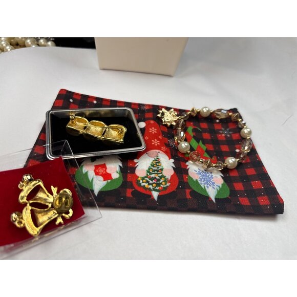 Christmas-Themed Jewelry Set: Bracelet With Beads & Charm Drums & Bells Pins Fes - Picture 2 of 4